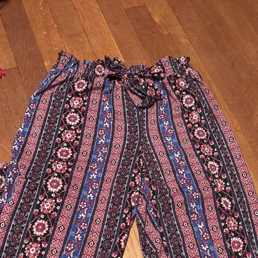 Floral Striped Wide-Leg Pants